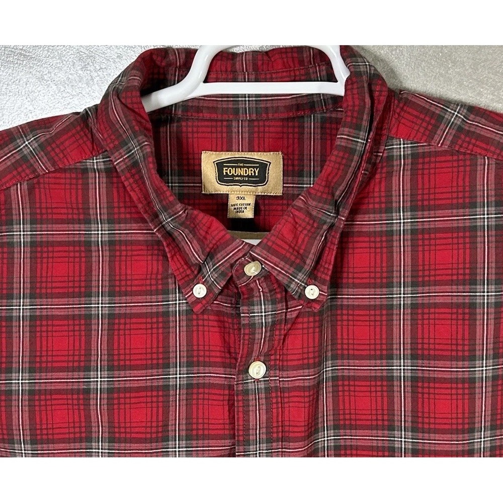 Foundry Long Sleeve Button Down Plaid Check‎ Pattern Size 3XL Red Casual